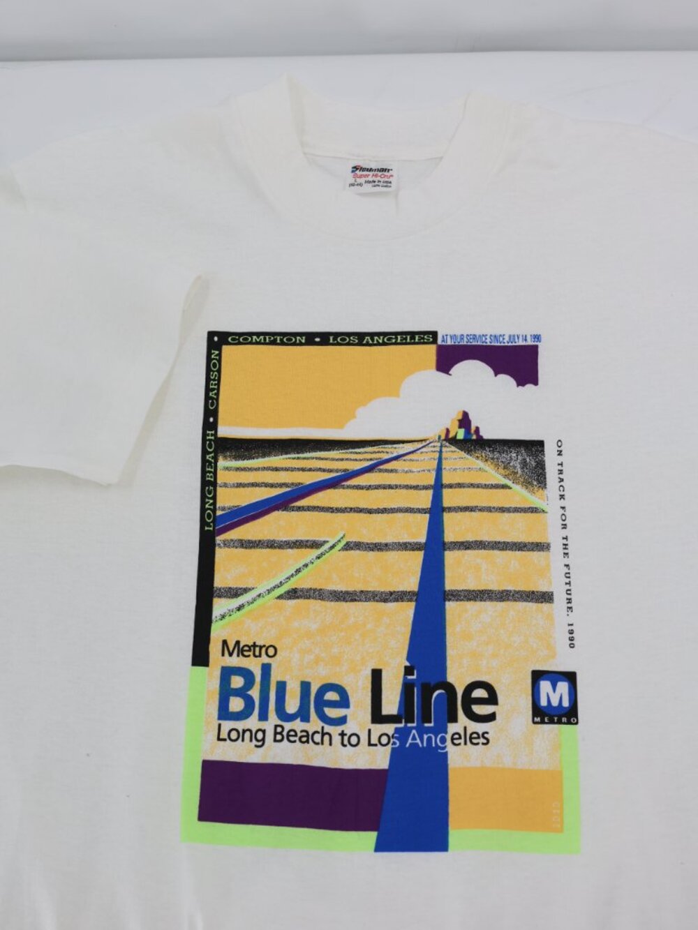 Vintage 90s Stedman T shirt Mens Large Metro Blue Line Long Beach To LA White